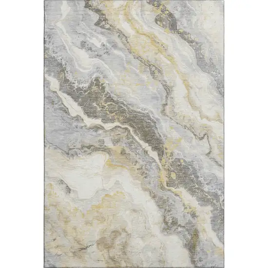 Gold Gray And Ivory Abstract Washable Area Rug With UV Protection Photo 6