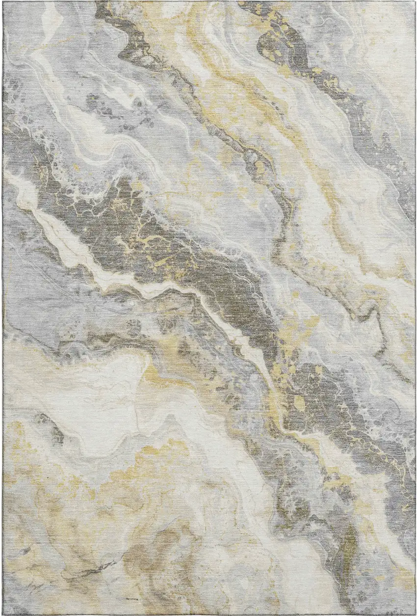 Gold Gray And Ivory Abstract Washable Area Rug With UV Protection Photo 6