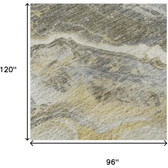 Gold Gray And Ivory Abstract Washable Area Rug With UV Protection Photo 9