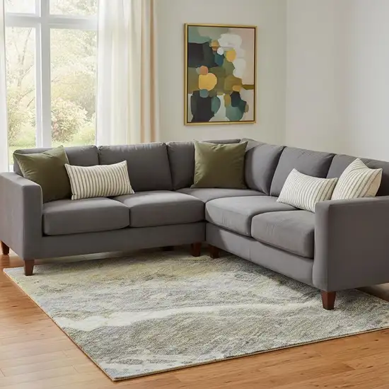 Gold Gray And Ivory Abstract Washable Area Rug With UV Protection Photo 2