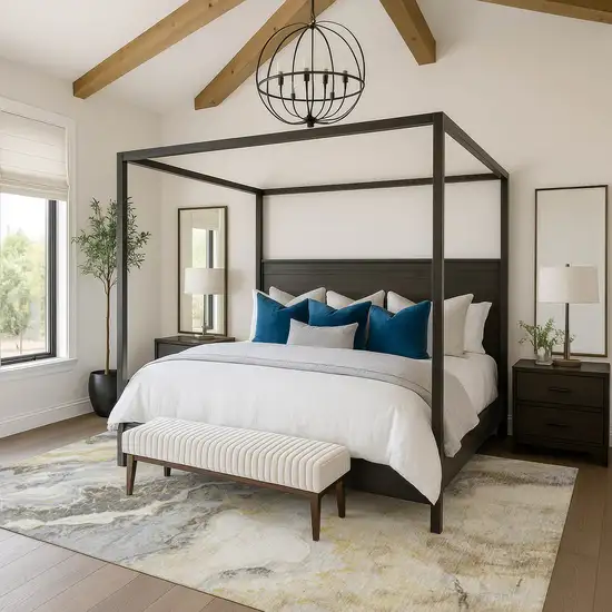 Gold Gray And Ivory Abstract Washable Area Rug With UV Protection Photo 4