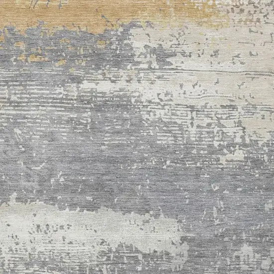 Gold Gray And Ivory Abstract Washable Area Rug With UV Protection Photo 2