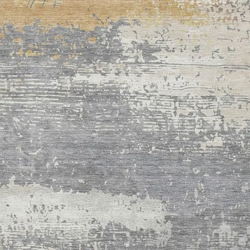 Gold Gray And Ivory Abstract Washable Area Rug With UV Protection Photo 2