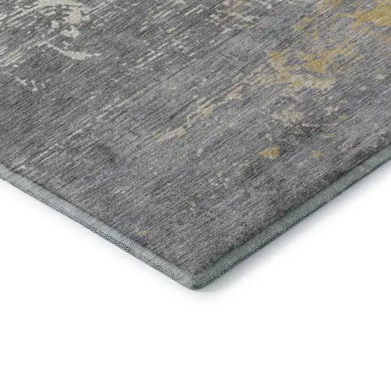 Gold Gray And Ivory Abstract Washable Area Rug With UV Protection Photo 7