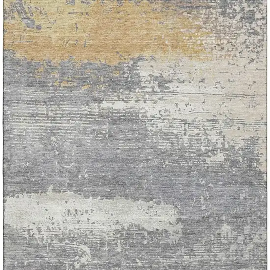 Gold Gray And Ivory Abstract Washable Area Rug With UV Protection Photo 2