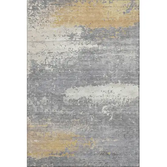 Gold Gray And Ivory Abstract Washable Area Rug With UV Protection Photo 3