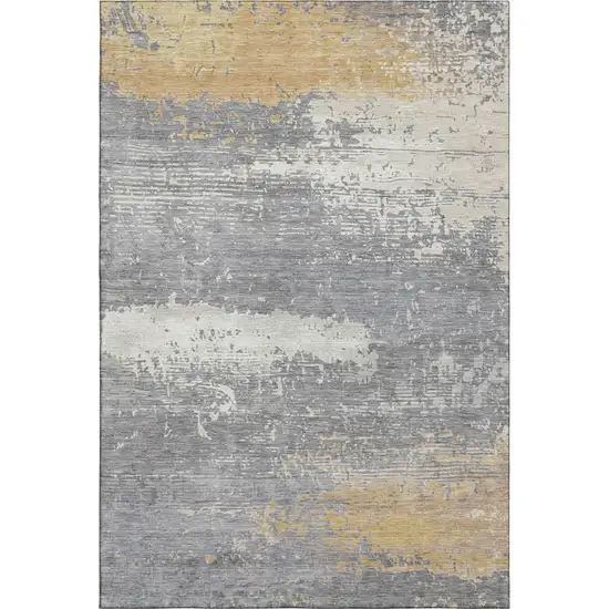 Gold Gray And Ivory Abstract Washable Area Rug With UV Protection Photo 1