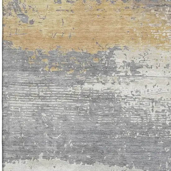 Gold Gray And Ivory Abstract Washable Area Rug With UV Protection Photo 2
