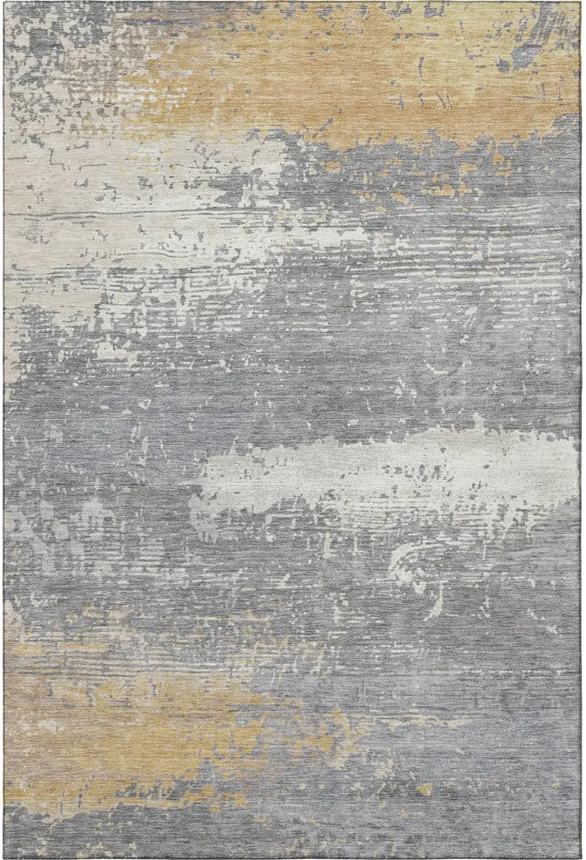 Gold Gray And Ivory Abstract Washable Area Rug With UV Protection Photo 3