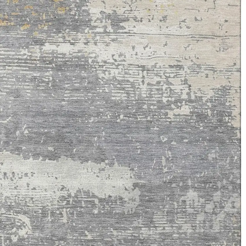 Gold Gray And Ivory Abstract Washable Area Rug With UV Protection Photo 2