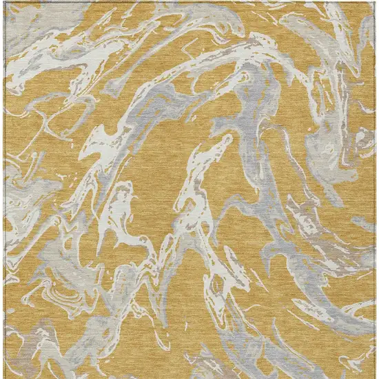 Gold Gray And Ivory Abstract Washable Indoor Outdoor Area Rug Photo 8