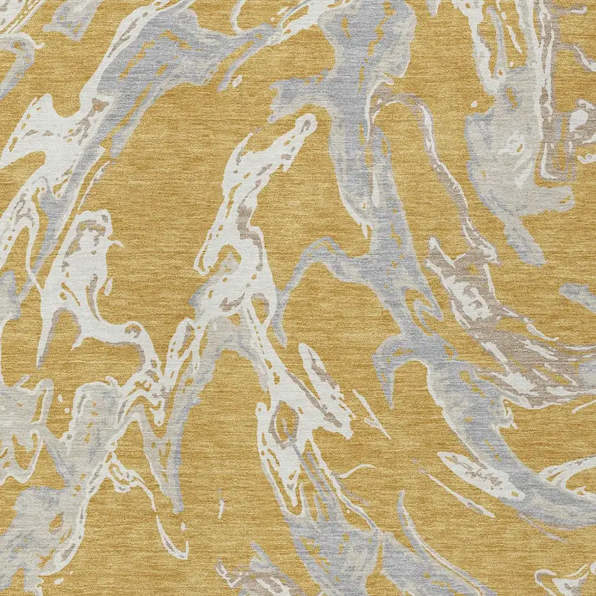 Gold Gray And Ivory Abstract Washable Indoor Outdoor Area Rug Photo 7