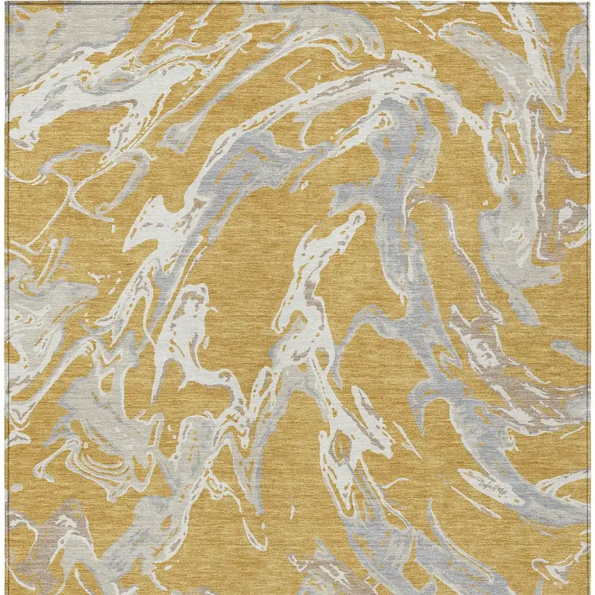 Gold Gray And Ivory Abstract Washable Indoor Outdoor Area Rug Photo 7