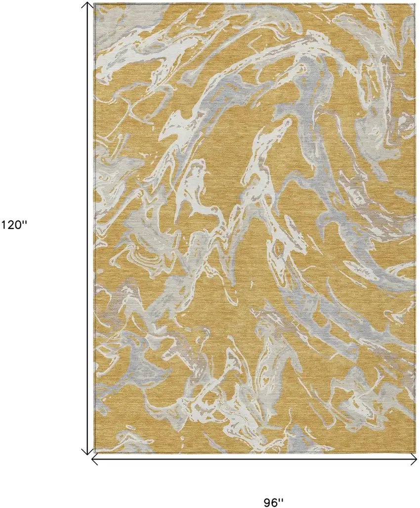 Gold Gray And Ivory Abstract Washable Indoor Outdoor Area Rug Photo 3
