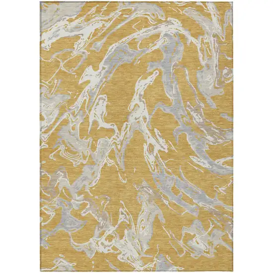 Gold Gray And Ivory Abstract Washable Indoor Outdoor Area Rug Photo 2