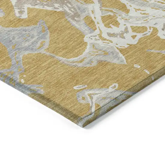 Gold Gray And Ivory Abstract Washable Indoor Outdoor Area Rug Photo 5