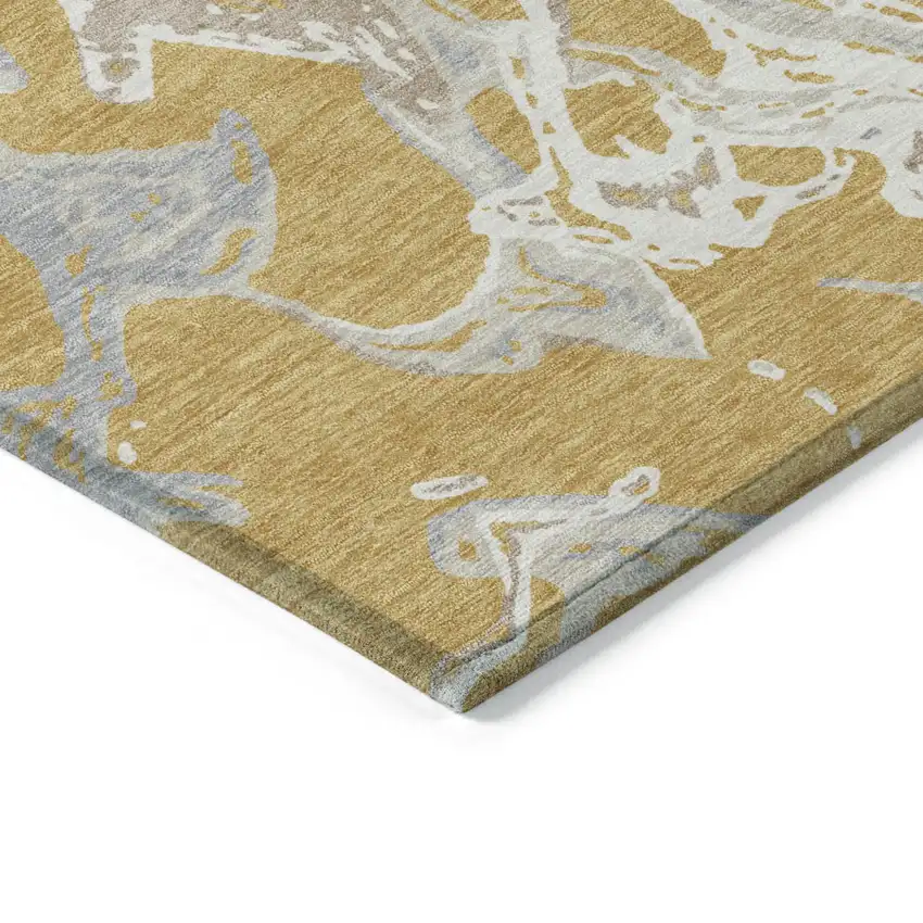 Gold Gray And Ivory Abstract Washable Indoor Outdoor Area Rug Photo 5