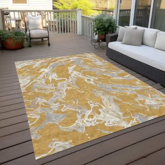 Gold Gray And Ivory Abstract Washable Indoor Outdoor Area Rug Photo 9