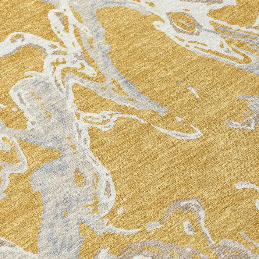 Gold Gray And Ivory Abstract Washable Indoor Outdoor Area Rug Photo 6