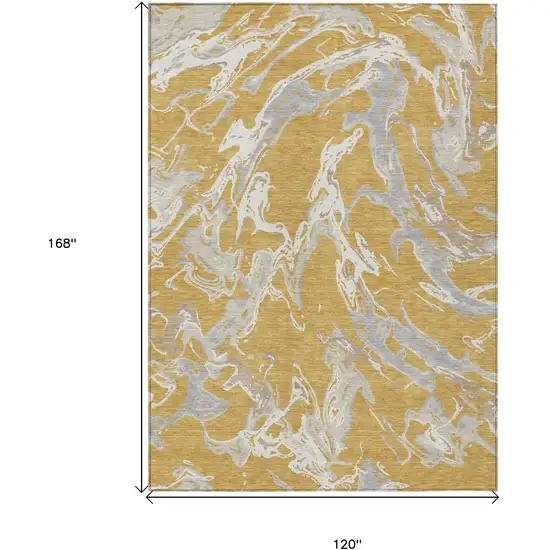 Gold Gray And Ivory Abstract Washable Indoor Outdoor Area Rug Photo 3