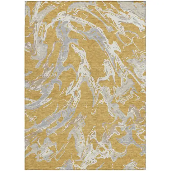 Gold Gray And Ivory Abstract Washable Indoor Outdoor Area Rug Photo 8