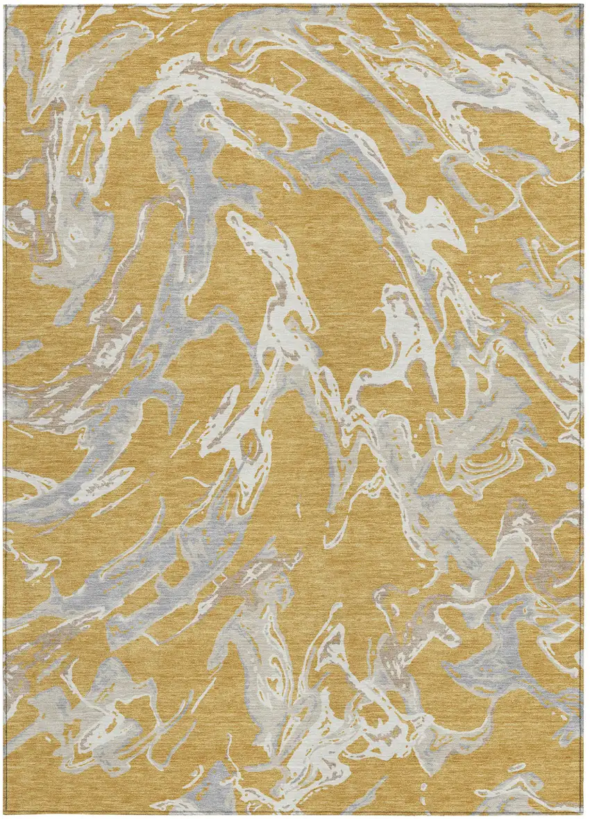 Gold Gray And Ivory Abstract Washable Indoor Outdoor Area Rug Photo 8