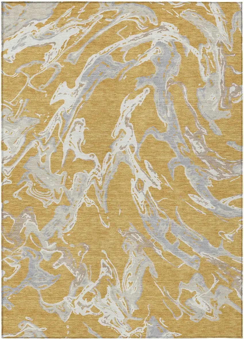 Gold Gray And Ivory Abstract Washable Indoor Outdoor Area Rug Photo 2