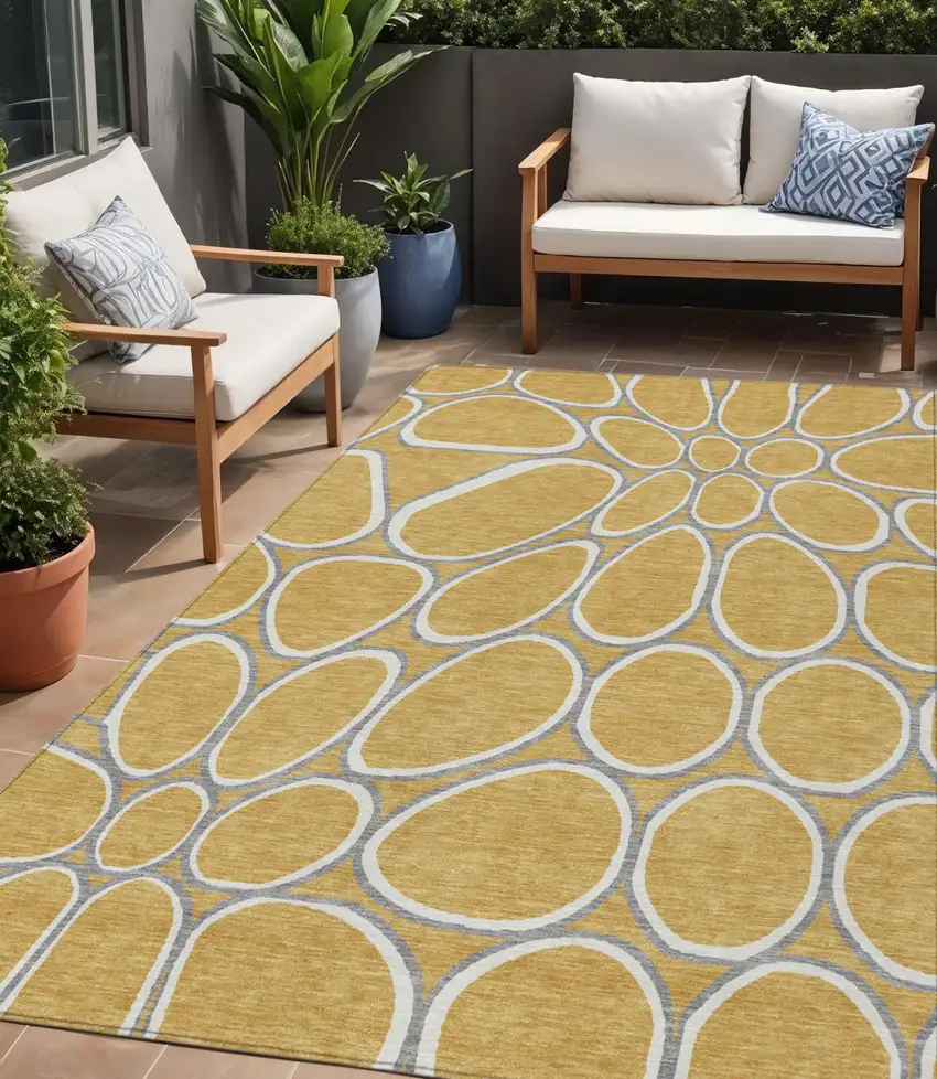 Gold Gray And Ivory Abstract Washable Indoor Outdoor Area Rug Photo 1