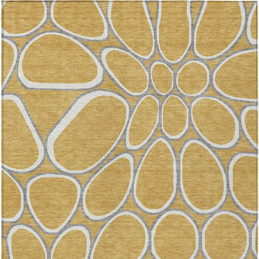 Gold Gray And Ivory Abstract Washable Indoor Outdoor Area Rug Photo 8