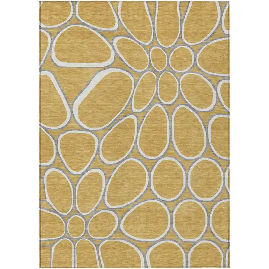 Gold Gray And Ivory Abstract Washable Indoor Outdoor Area Rug Photo 2