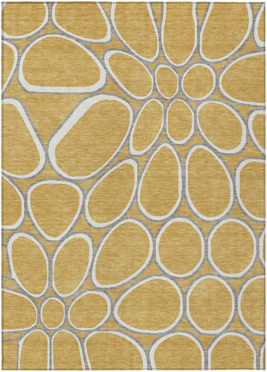 Gold Gray And Ivory Abstract Washable Indoor Outdoor Area Rug Photo 2