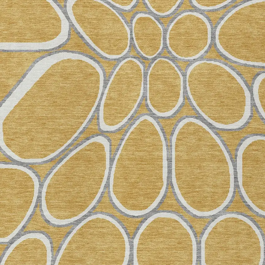 Gold Gray And Ivory Abstract Washable Indoor Outdoor Area Rug Photo 6