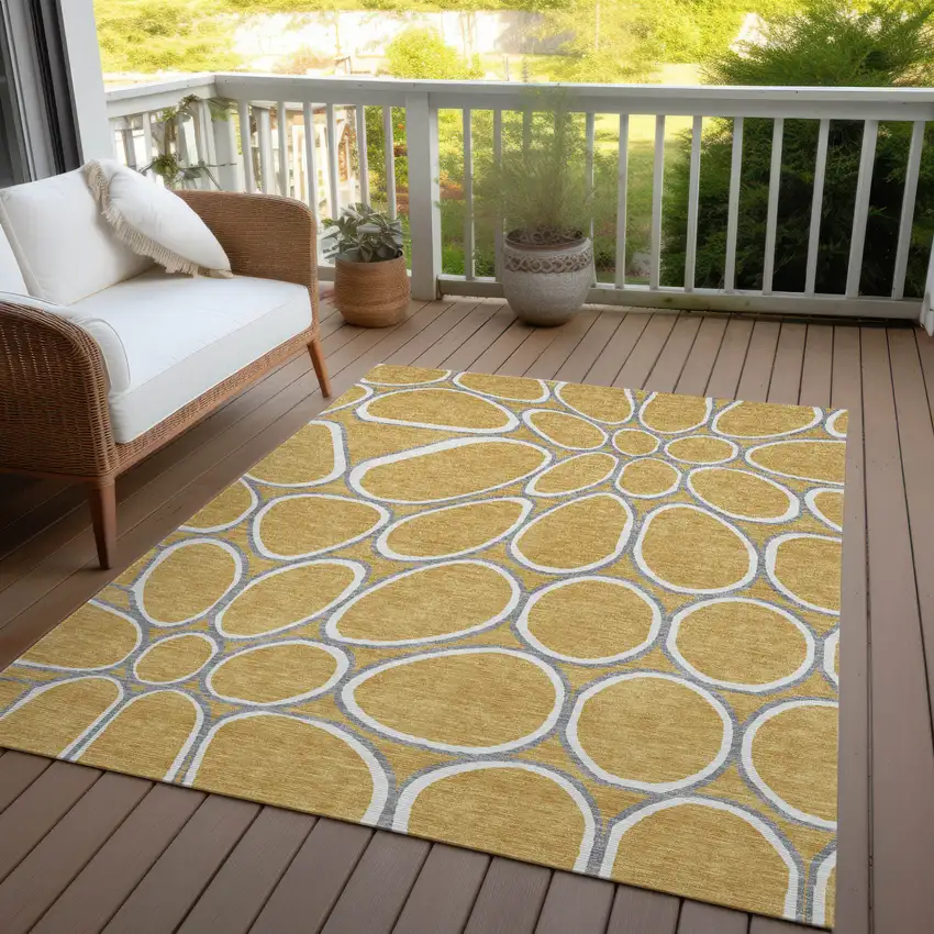 Gold Gray And Ivory Abstract Washable Indoor Outdoor Area Rug Photo 9