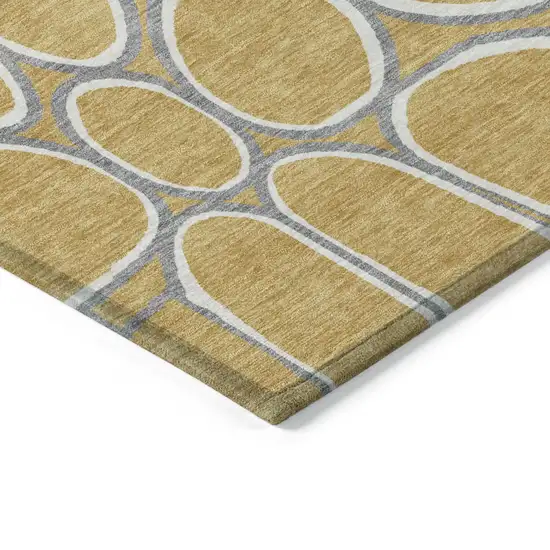 Gold Gray And Ivory Abstract Washable Indoor Outdoor Area Rug Photo 4