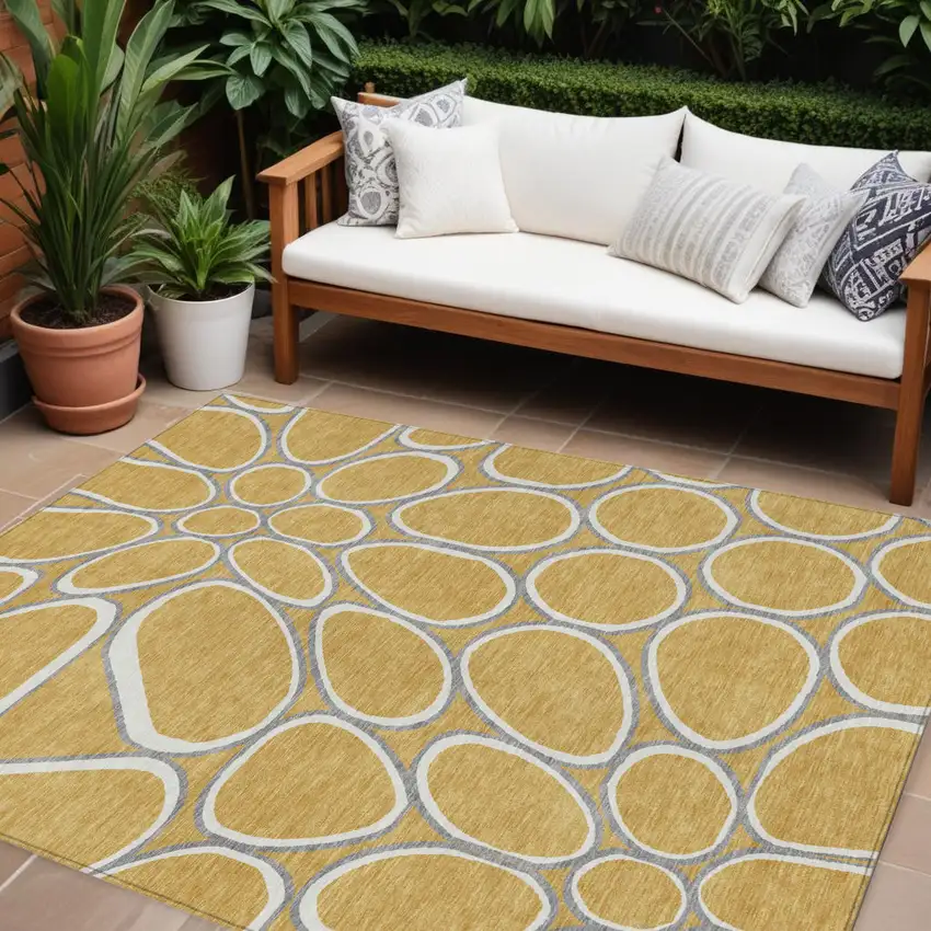 Gold Gray And Ivory Abstract Washable Indoor Outdoor Area Rug Photo 1