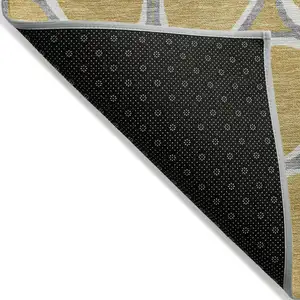 Photo of Gold Gray And Ivory Abstract Washable Indoor Outdoor Area Rug