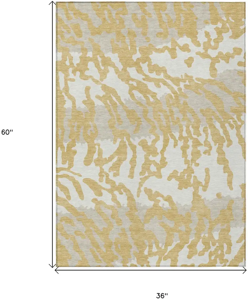 Gold Gray And Ivory Animal Print Washable Indoor Outdoor Area Rug Photo 3