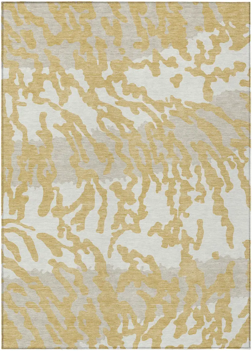 Gold Gray And Ivory Animal Print Washable Indoor Outdoor Area Rug Photo 2