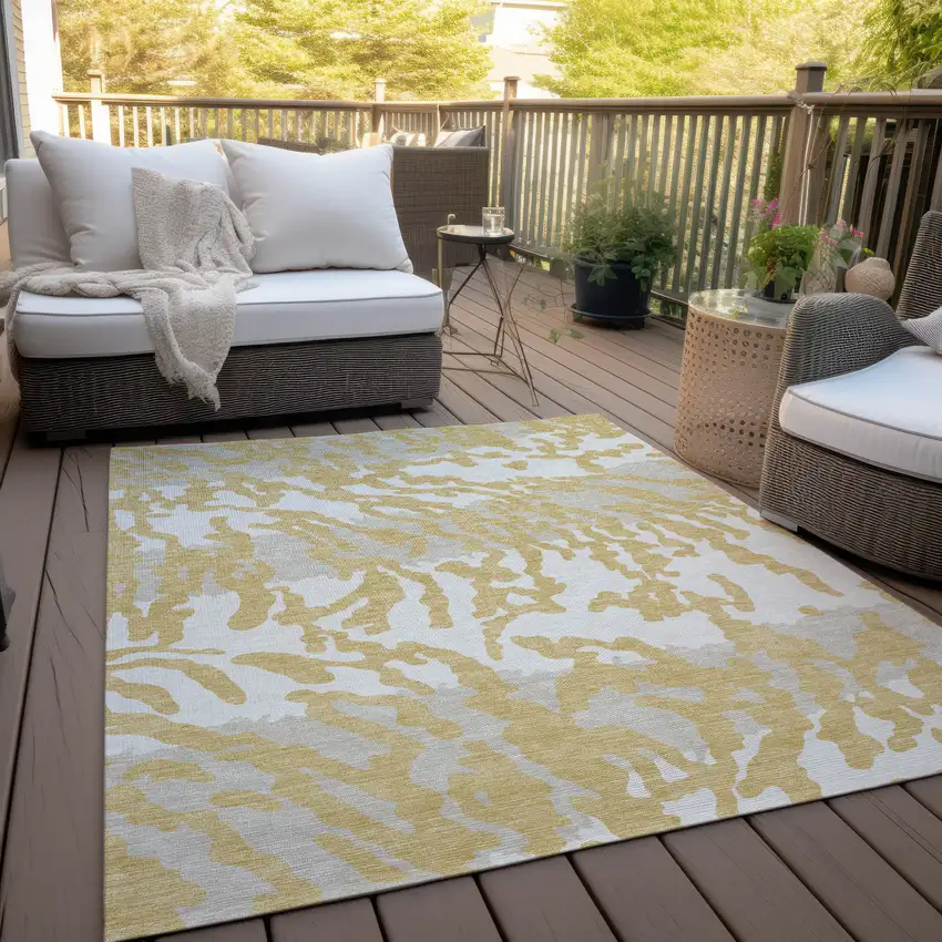 Gold Gray And Ivory Animal Print Washable Indoor Outdoor Area Rug Photo 9
