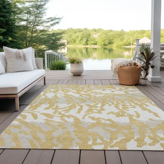 Gold Gray And Ivory Animal Print Washable Indoor Outdoor Area Rug Photo 7