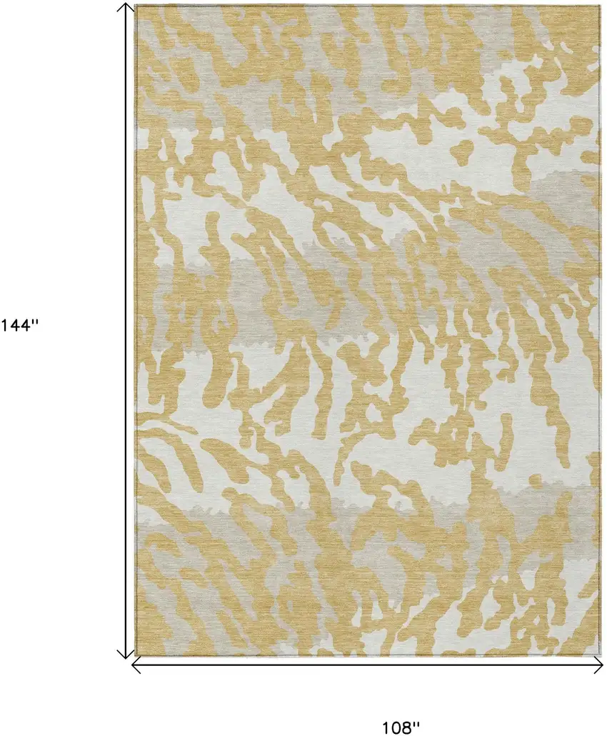 Gold Gray And Ivory Animal Print Washable Indoor Outdoor Area Rug Photo 3
