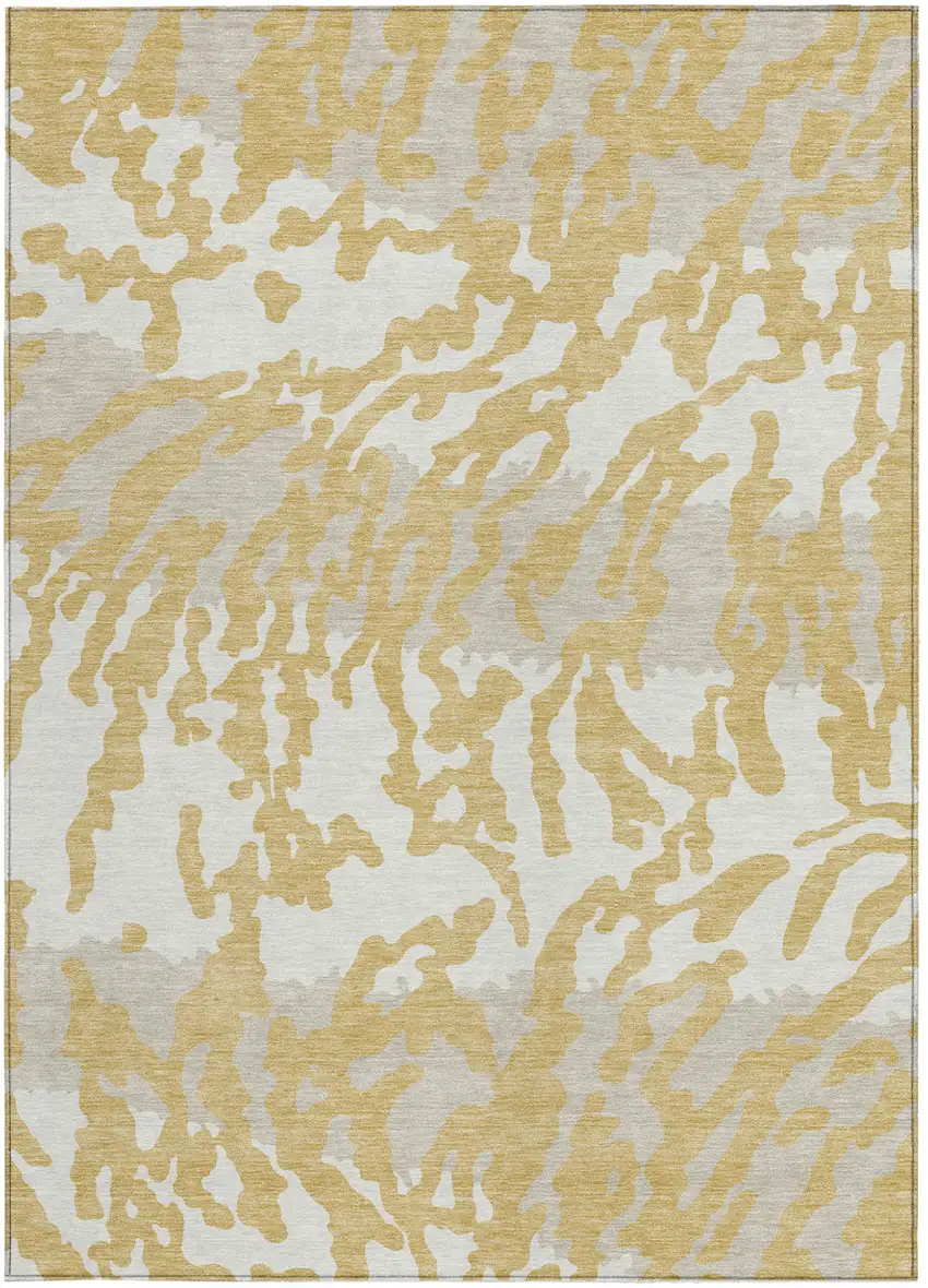 Gold Gray And Ivory Animal Print Washable Indoor Outdoor Area Rug Photo 7