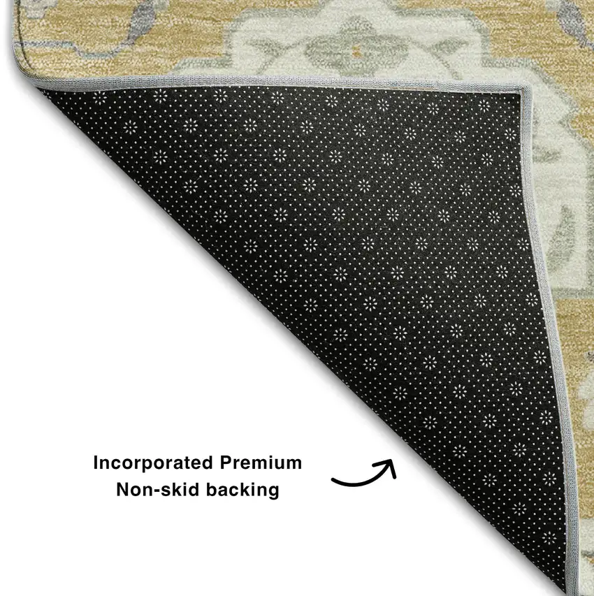 Gold Gray And Ivory Damask Washable Area Rug With UV Protection Photo 6