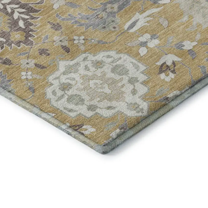 Gold Gray And Ivory Damask Washable Area Rug With UV Protection Photo 7