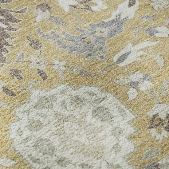 Gold Gray And Ivory Damask Washable Area Rug With UV Protection Photo 9