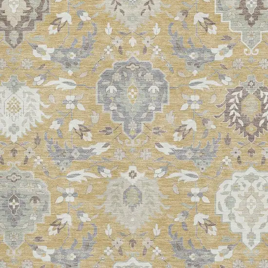 Gold Gray And Ivory Damask Washable Area Rug With UV Protection Photo 2