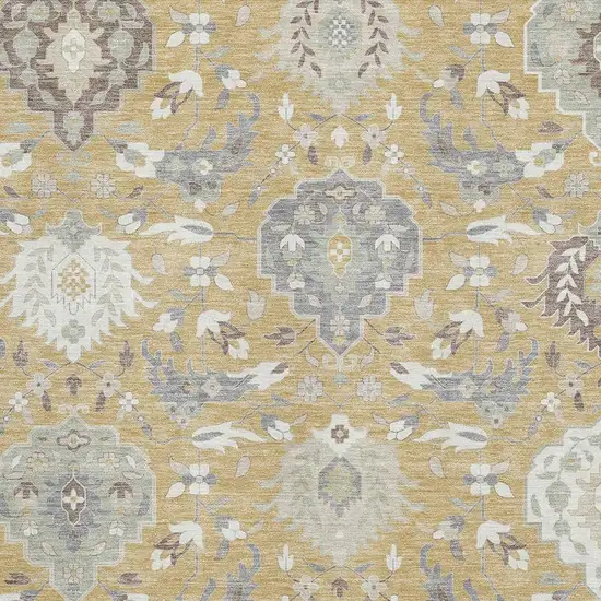 Gold Gray And Ivory Damask Washable Area Rug With UV Protection Photo 2
