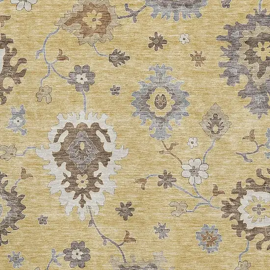 Gold Gray And Ivory Floral Medallion Washable Area Rug With UV Protection Photo 3