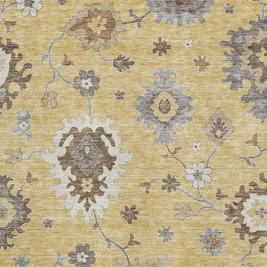 Gold Gray And Ivory Floral Medallion Washable Area Rug With UV Protection Photo 3
