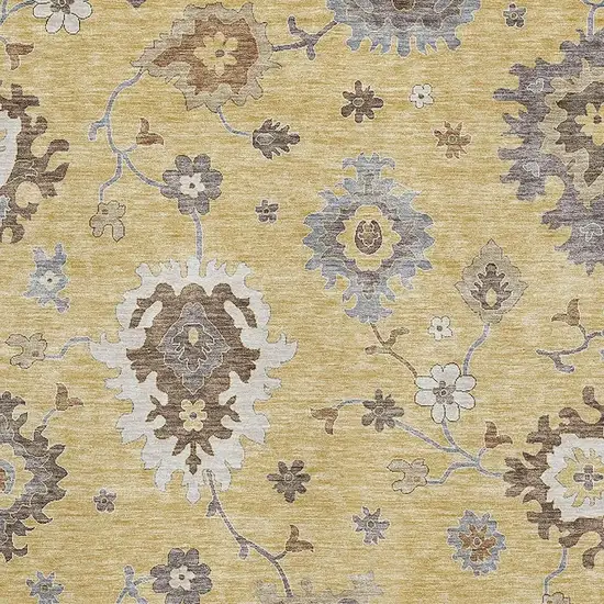 Gold Gray And Ivory Floral Medallion Washable Area Rug With UV Protection Photo 3
